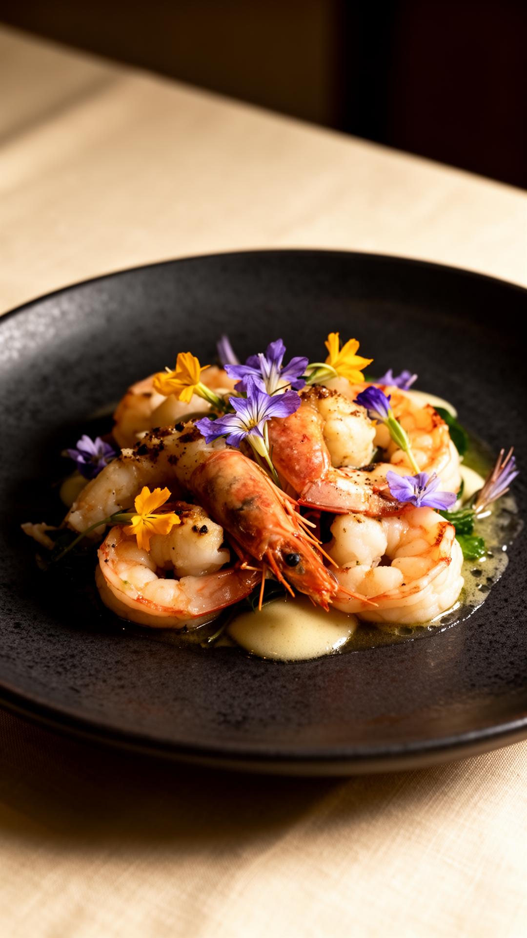 Signature Adriatic plated dish with edible florals