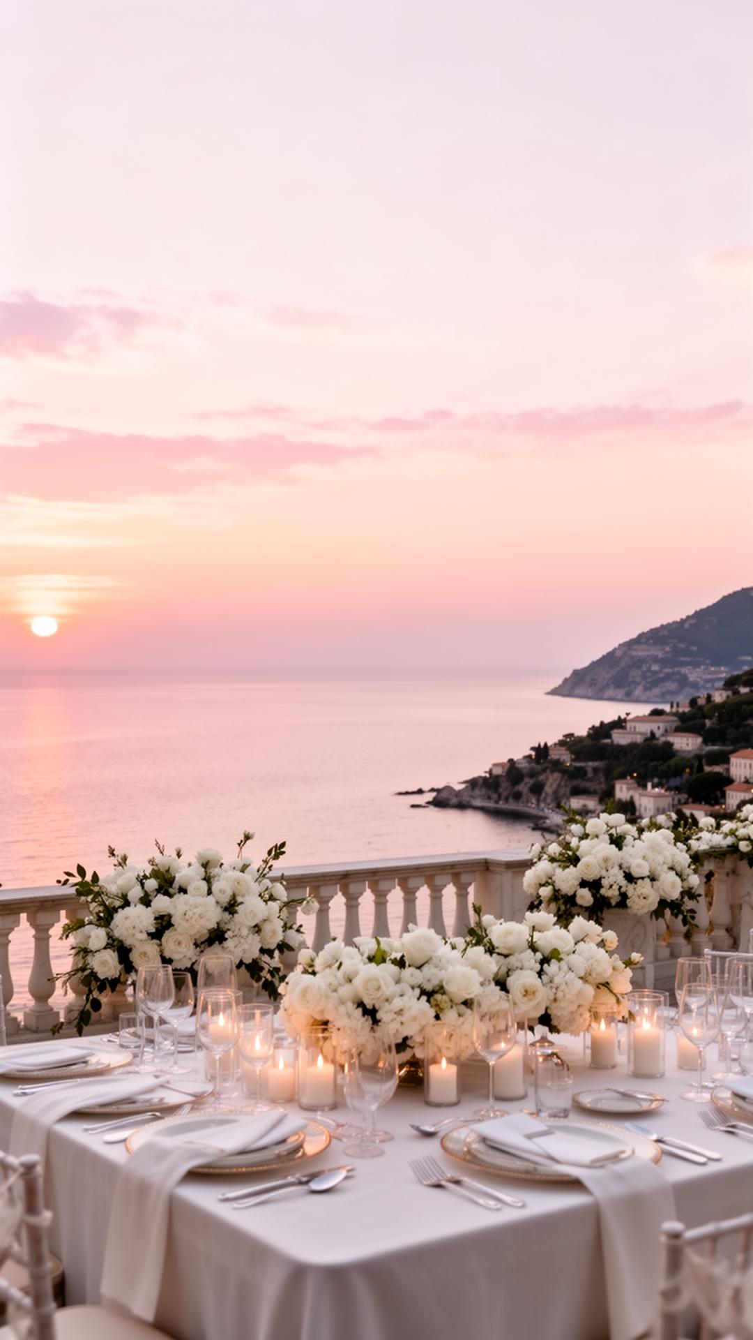 Coastal wedding ceremony at sunset